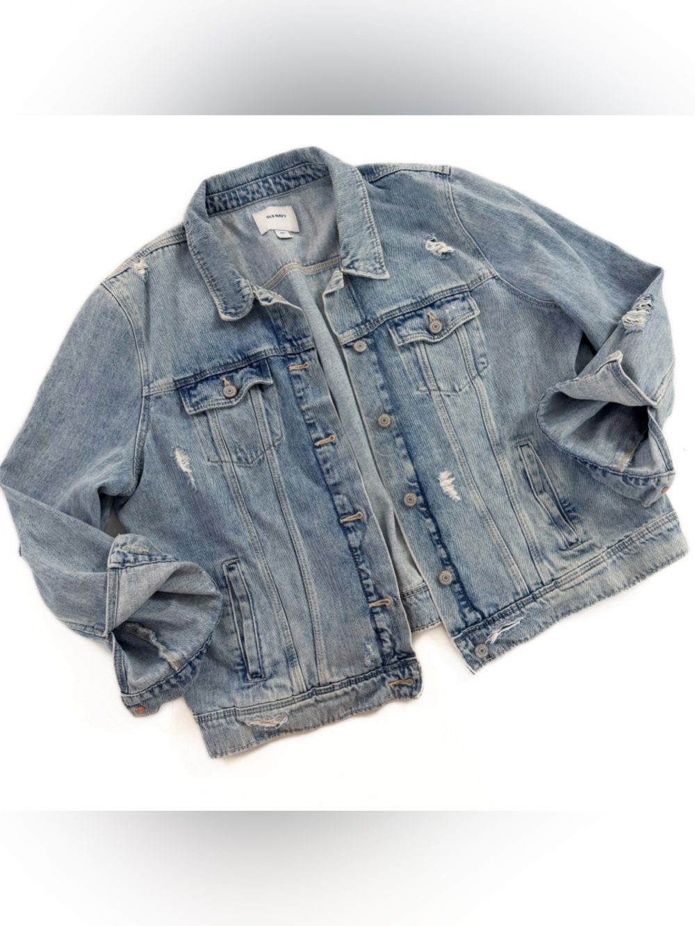 Old Navy Jacket Womens XXL Light Wash Distressed Denim Jean Trucker